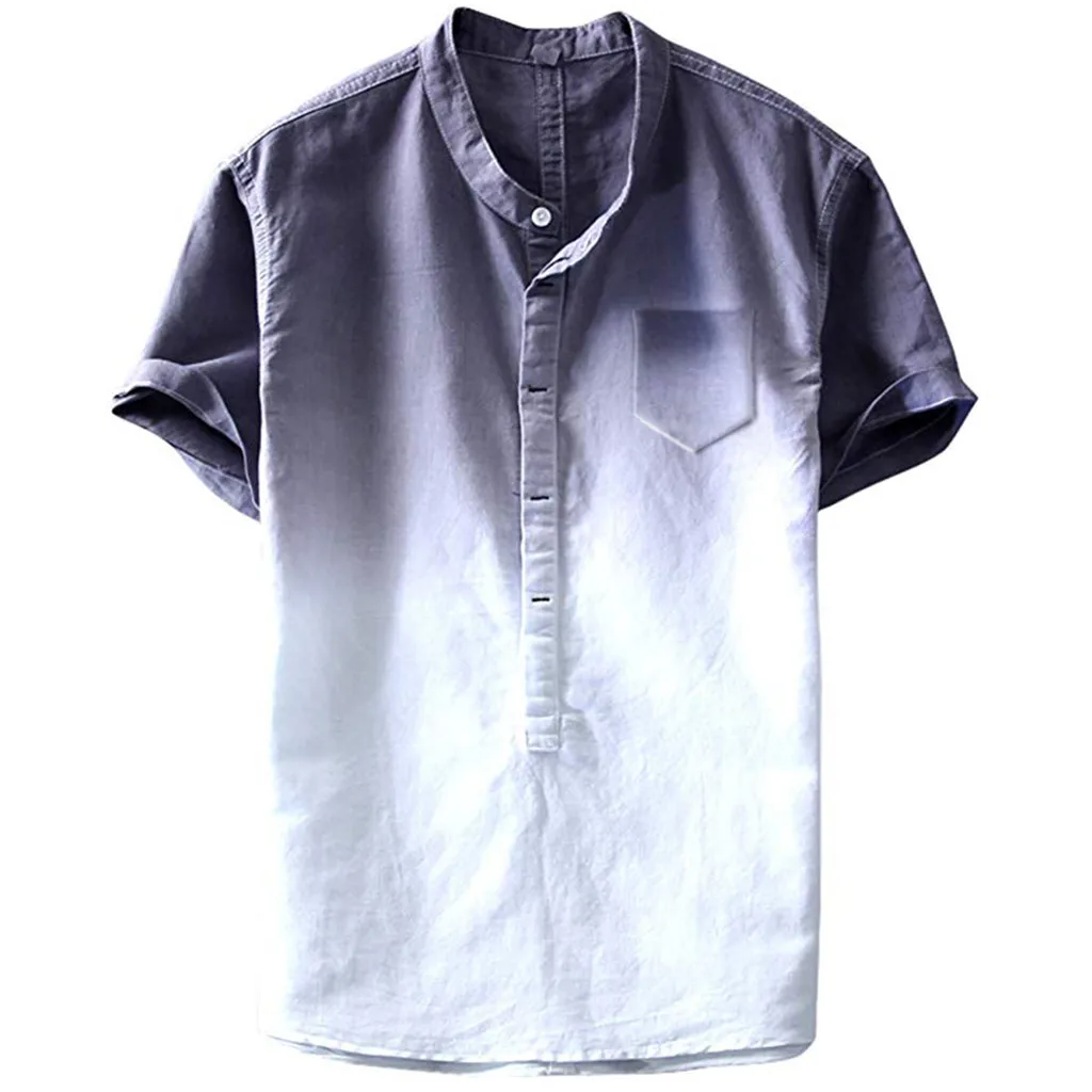Новинка, летняя мужская крутая и тонкая дышащая рубашка с воротником, окрашенная, градиентная, хлопковая рубашка, chemise homme#50 - Цвет: Gray