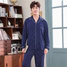 Yuzhenli мужские весенне-осенние брюки с длинными рукавами пижамные костюмы Пижама Клетчатая Мужская пижама Пижама Плюс XXXL