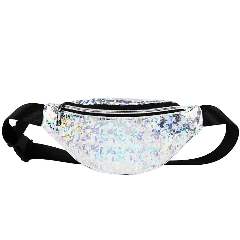 Модная поясная сумка из лазерной кожи, винтажная Женская Студенческая спортивная сумка на молнии, сумка на грудь, поясная сумка - Цвет: Silver