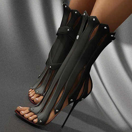 Sexy Ruffles Thin High Heel Dress Sandals Plain Open Toes Zippers 