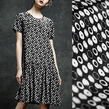 

113CM 16MM White Black Dots Print Silk Crepe De Chine Fabric for Summer Dress Blouse Skirt Shirt Pants Scarf DE1011