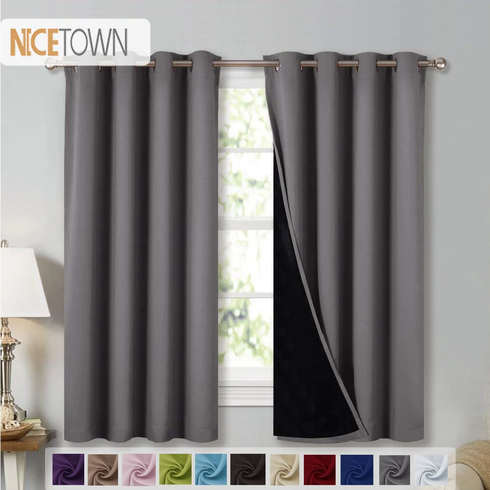 NICETOWN 1PC Double layer Blackout Curtains Fabric Noise Reducing Light Block Thermal Blackout
