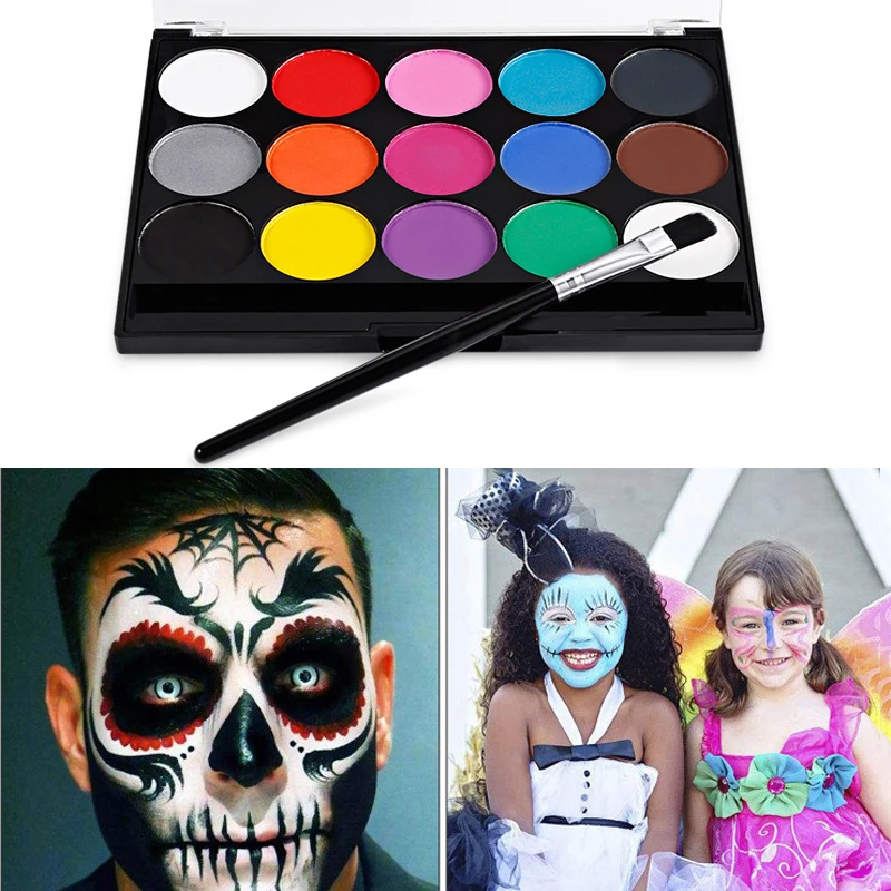 

15 Colors Water-Soluble Body and Face Painting Kit Make Up Tattoo Brush Festival Party Painting Play Clown Paint Toys Tool Set