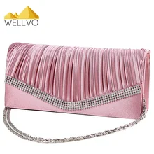 Women Satin Clutch Bag Rhinestone Evening Purse Ladies Day Clutch Chain Handbag Bridal Wedding Party Bag Bolsa Mujer 2017 XA1080