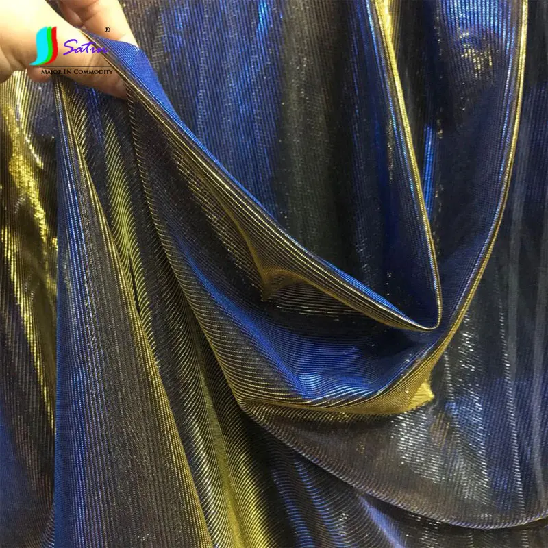 

High Quality Gradual Gold Blue Tulle Stripe Dress Sew Skirt Decorate Crafts Laser Fabric 2 Meters A0112L