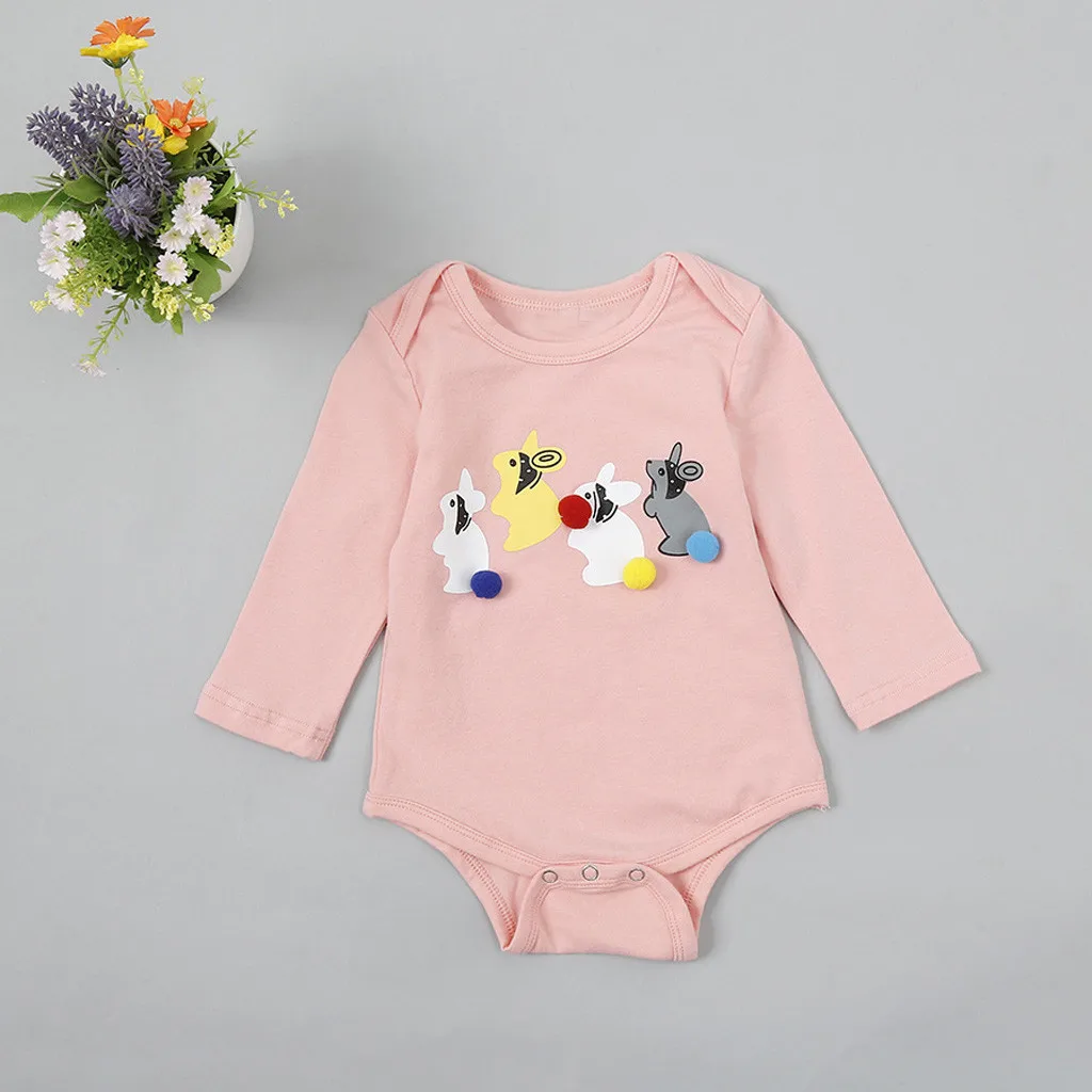 

Newborn Kids Baby Girls Cartoon Rabbit Pom Print Cottoon Romper Drop Shipping