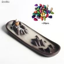 Керамический обратный поток благовоний горелка буддийский кадило для ароматерапии благовония катушки палочка держатель+ 20 шт. благовония конусы домашнего офиса Декор