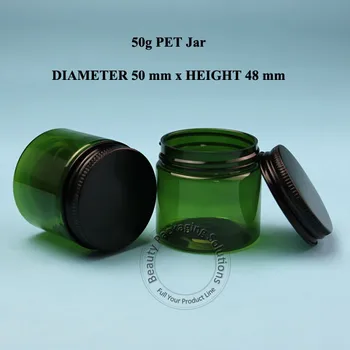 

50PCS/LOT Promotion 50G Green PET Cream Jar 50ml Plastic Cosmetic Container Makeup Canister Sample Bottle Black Cap Refillable