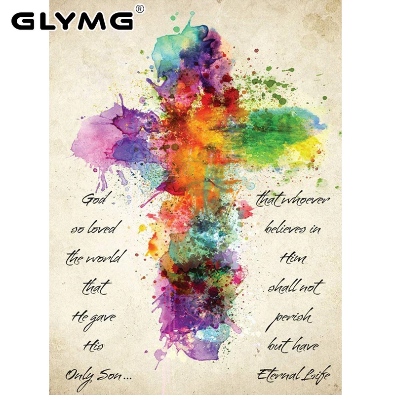 GLymg Square Drill Diamond Painting Cross Jesus Christian Token Rhinestones Embroidery Wall Stickers For Living Room Decoration