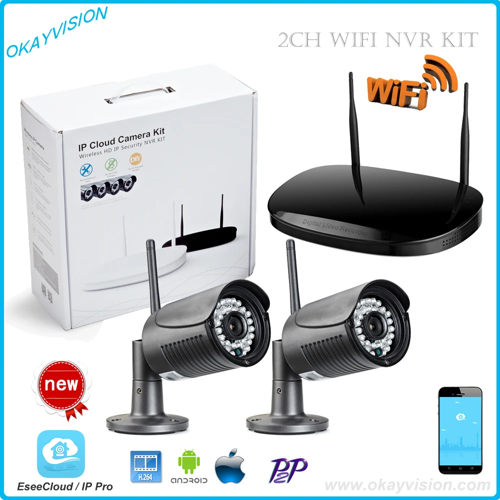 Wholesale Plug And Play 2CH Wireless NVR CCTV System 720P IP Camera