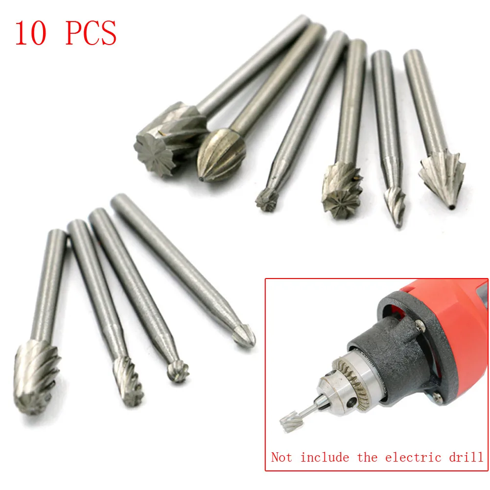 

10pcs/set Woodworking Tool Mini Round HSS Rotary Burr Set Wood Carving Chamfering Engraving File Rasp Drill Bits