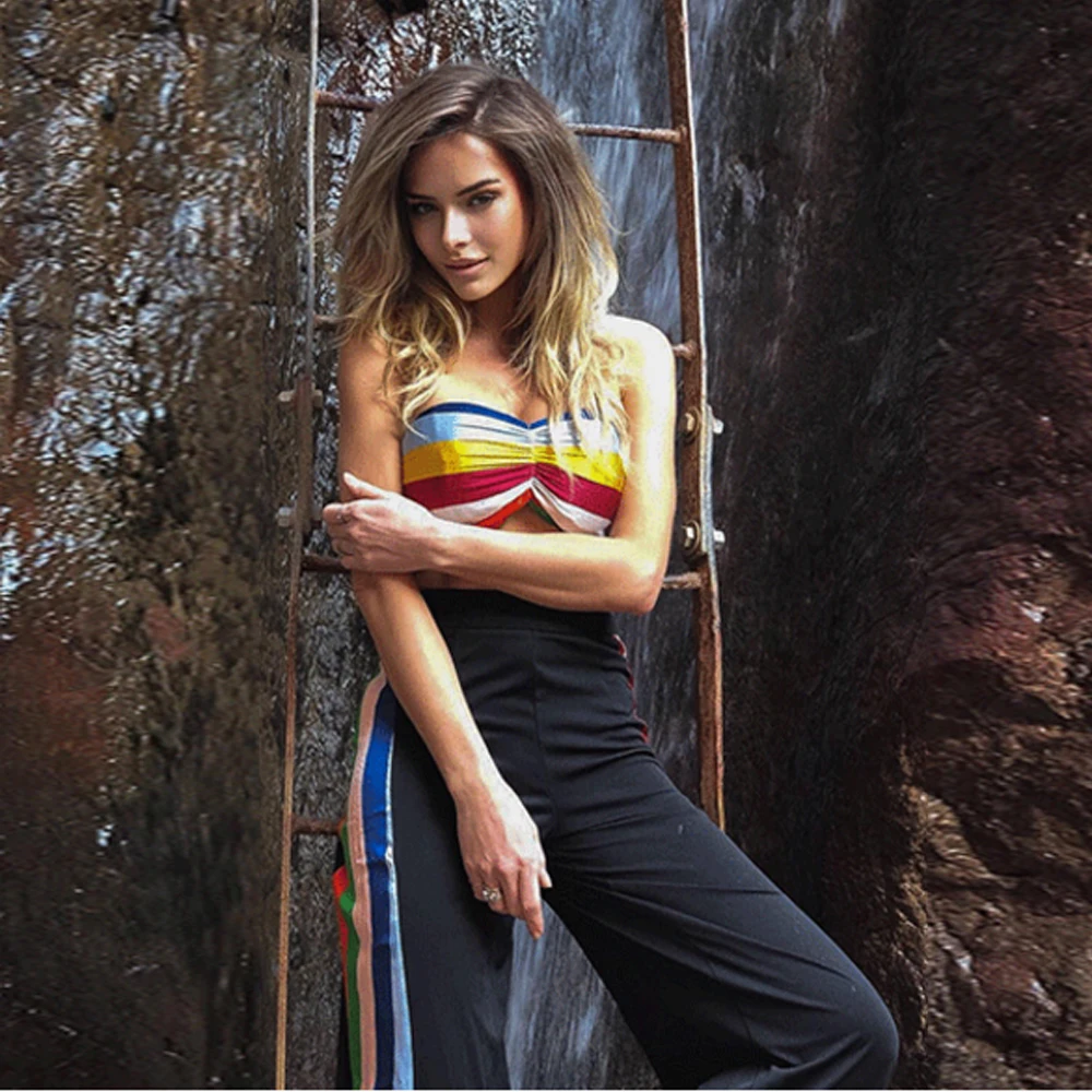 

Tosheiny 2019 New Summer Sexy Bra Off Shoulder Two Pcs Set Multi Color Elegant Jumpsuit TH0098