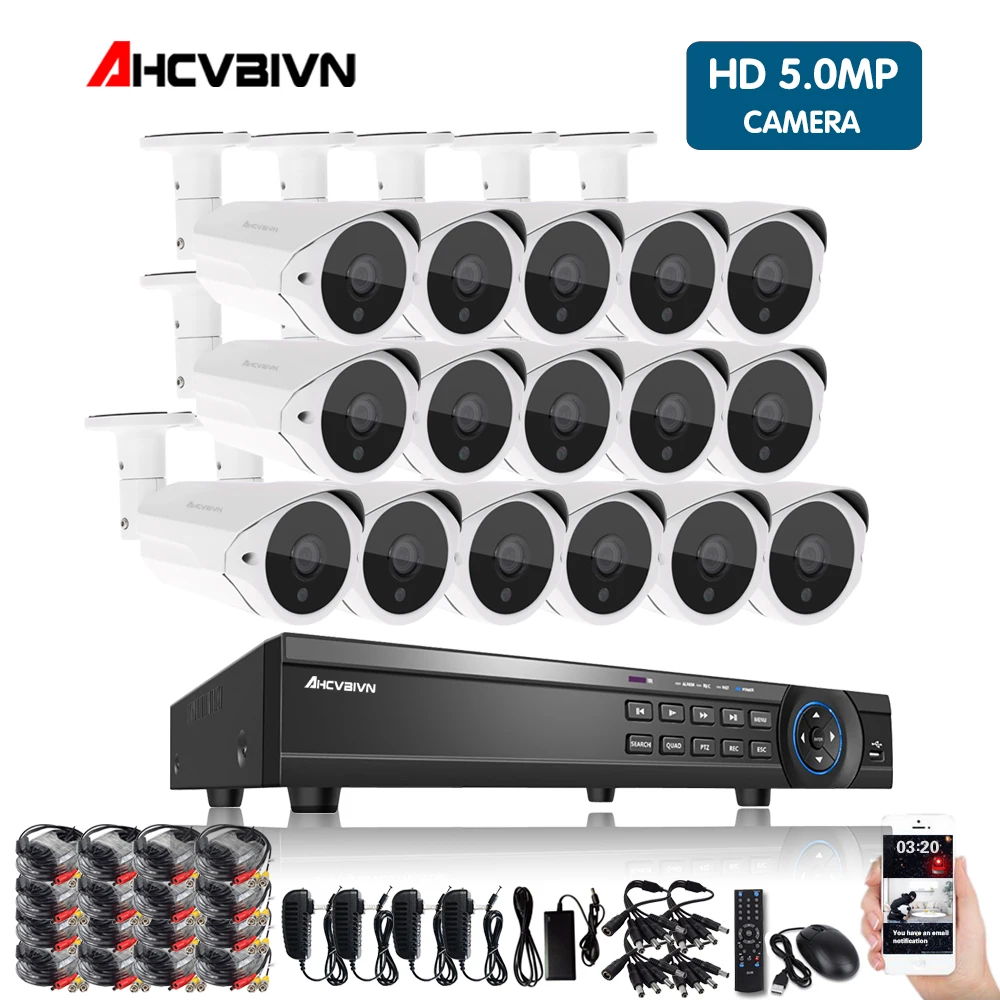 AHCVBIVN 5MP система видеонаблюдения 16CH комплект камер видеонаблюдения для безопасности 16 шт. 5.0MP камера безопасности Супер ночного видения 3MP 4MP