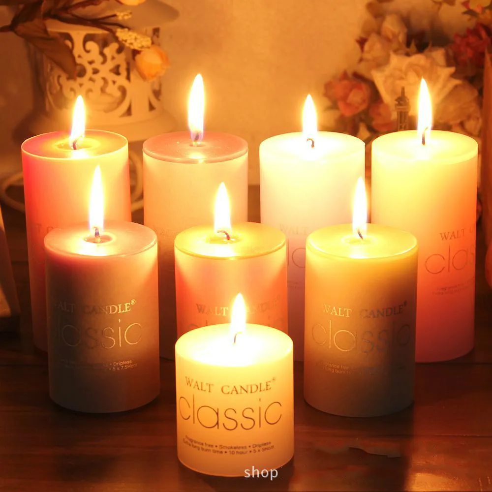 Бездымные Классические Свечи, романтические свечи на день рождения, свадьбу, свечи для ароматерапии, ароматические свечи, доступны 8 цветов