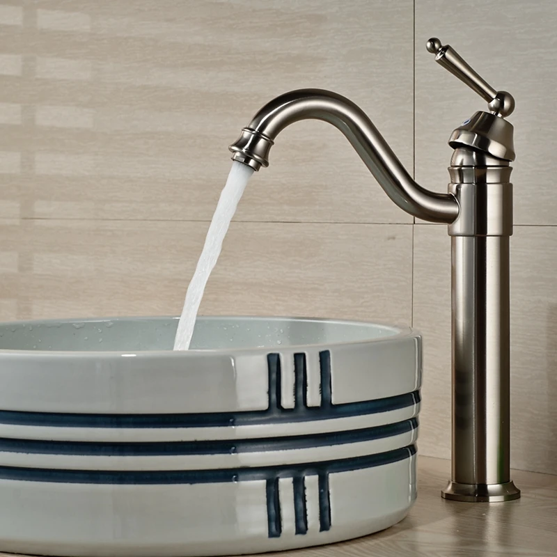 

Wholesale And Retail Luxury Nickel Brushed Bathroom Basin Faucet Swivel Spout Vessel Sink Mixer Tap Hot and Cold Water
