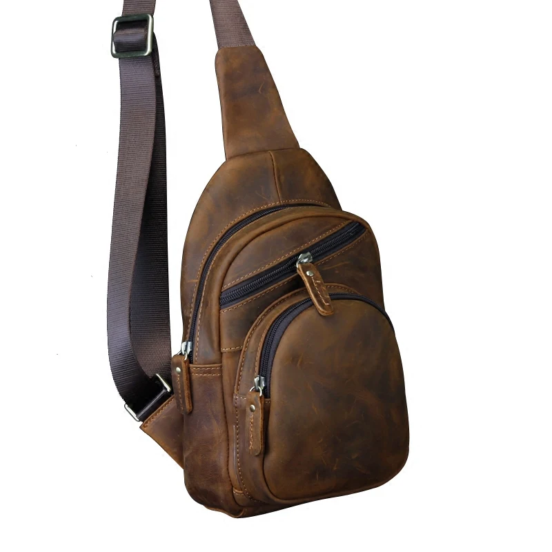 

High Quality Men Genuine Leather Cowhide Vintage Sling Chest Back Day Pack Travel fashion Cross Body Messenger Shoulder Bag