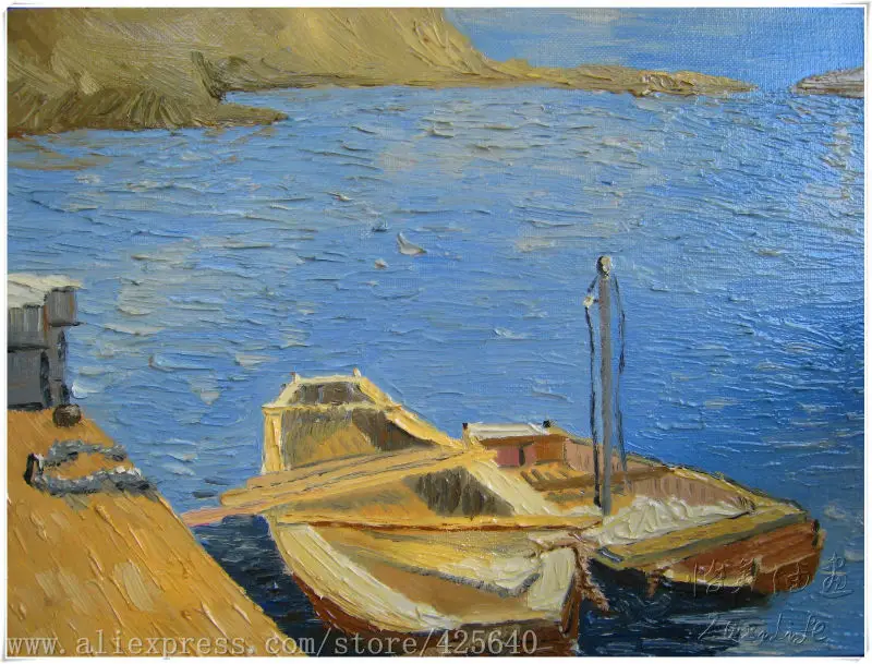 Картина маслом на холсте ручная роспись морской пейзаж лодка парусный спорт | Дом