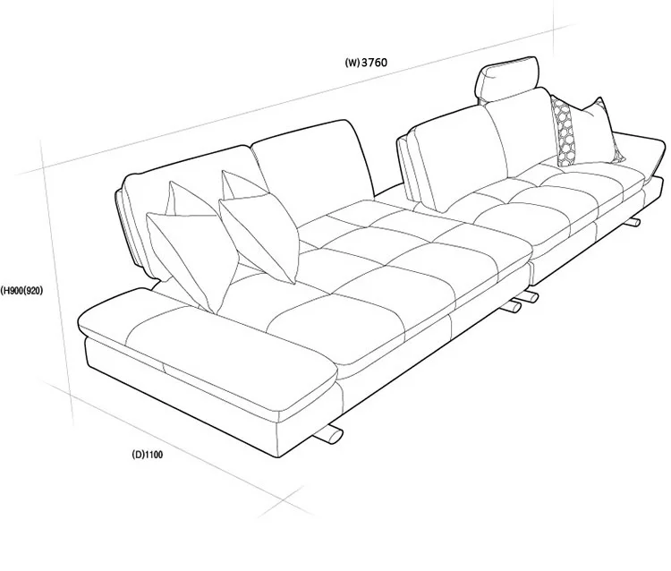 Натуральная кожа диван в разрезе, гостиная диван углу дома мебель диван 4-seater функциональные спинки современные нога нержавеющей стали