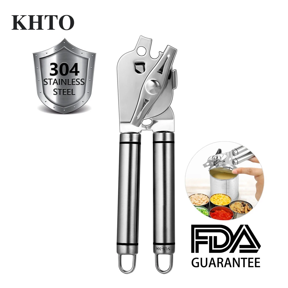 KHTO Stainless Steel Can Opener Manual Food safe Good Grips with Built
