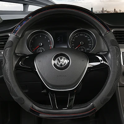 KKYSYELVA D Shape Leather Car Steering Wheel Cover Four Seasons Steering Wheel Hubs ForInterior Accessories - Название цвета: 4