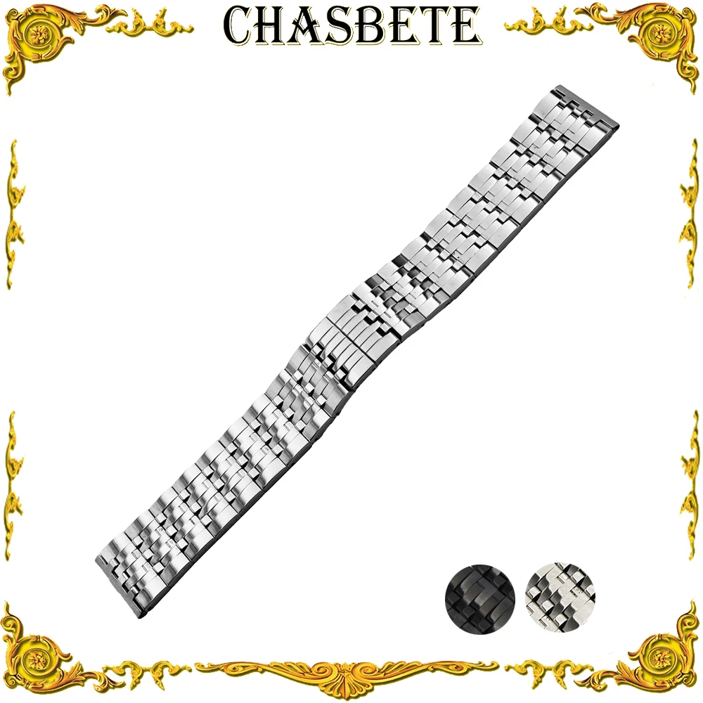 22mm Stainless Steel Watch Band for Ferrari Watchband Metal Strap Wrist Loop Belt Bracelet Black Silver Men Women + Spring Bar