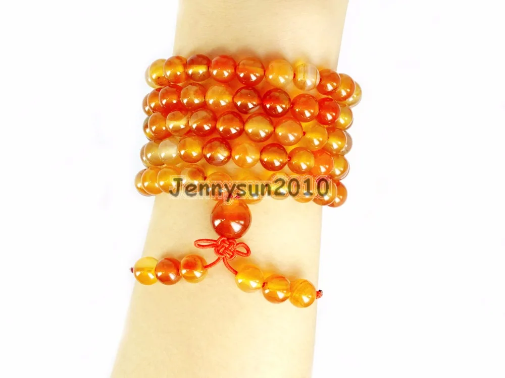 

Natural Carnelian 8mm Gem Stone Buddhist 108 Beads Prayer Mala Multi-Purpose Stretchy Bracelet Necklace 2Strands/Pack