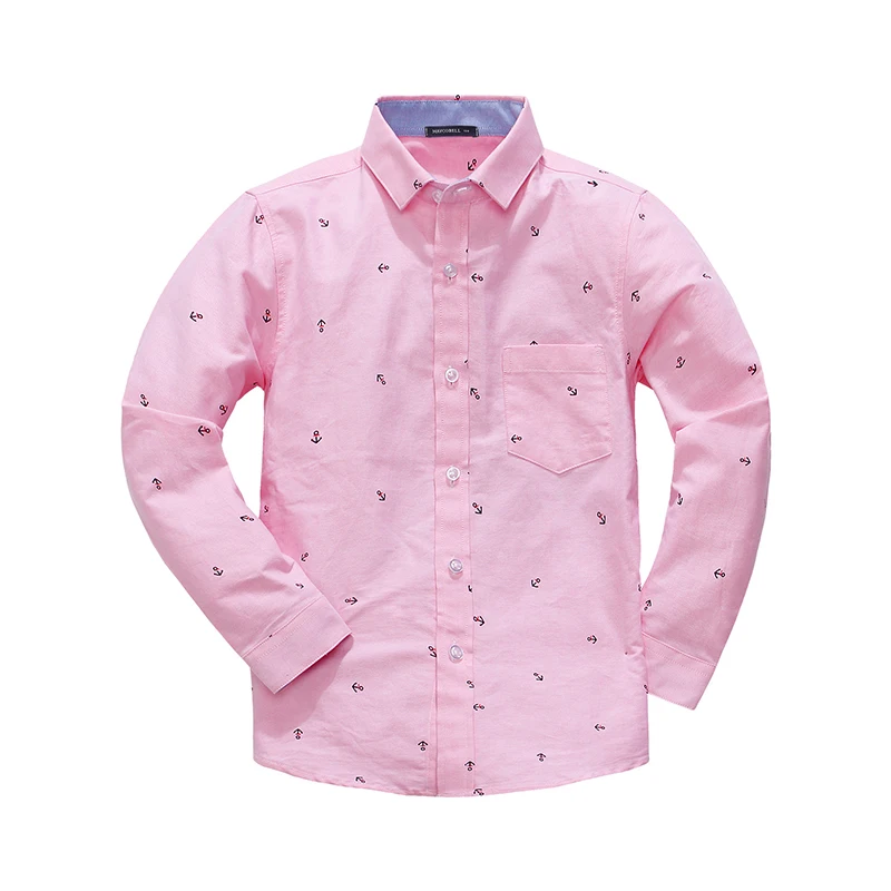 Осенне-весенняя однотонная детская блузка из хлопка «Оксфорд» рубашки для мальчиков Рождественский подарок с длинными рукавами для мальчиков ростом от 120 до 170 см - Цвет: Розовый