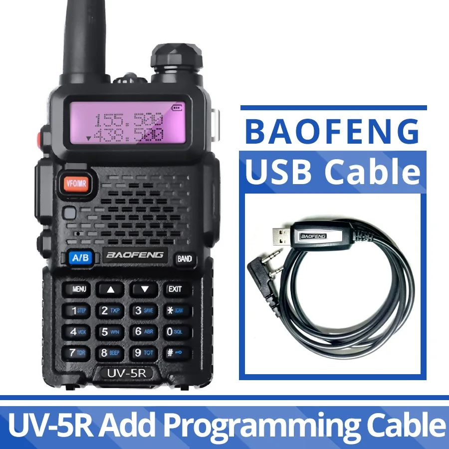 Портативная рация Baofeng UV-5R Двухдиапазонная UV 5R портативная CB радио UHF VHF портативная UV 5R двухсторонняя радио для охотничьей радиостанции - Цвет: 5R Add Cable