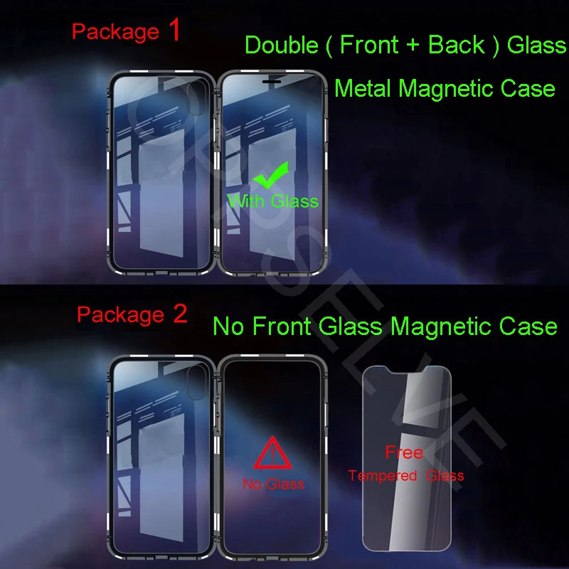 360 Double Sided Glass Magnetic Adsorption Phone Case For iPhone XR XS Max X 8 7 6 6S Plus Metal Magnet Tempered Glass Capinhas
