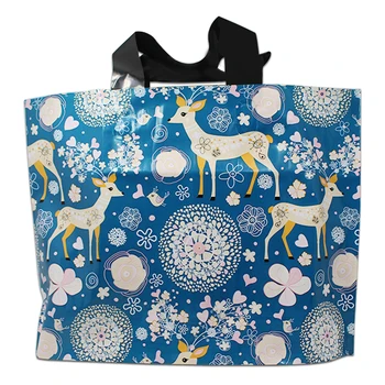 

250Pcs 3 Design Deer Eiffel Towel Printed Plastic Shopping Bag With Handle Gift Merchandise Clothes Packing Package 3 Sizes