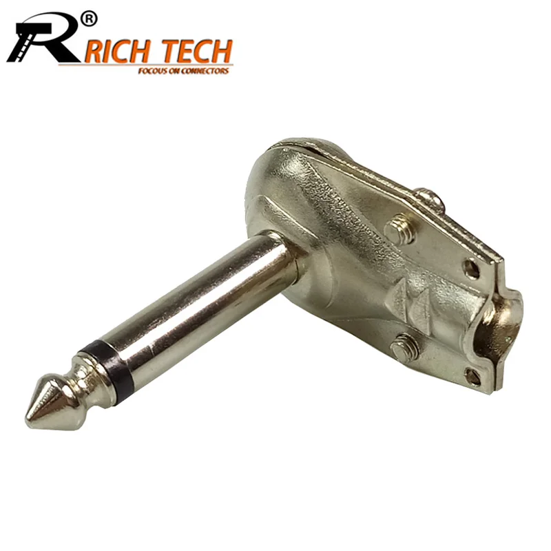 10Pcs 90 Degree Right Angle 6.35 mm Mono 2 Pole Jack Plug