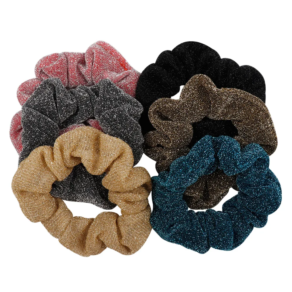 

Hair Accessories Glitter Scrunchies women Gum For Hair Rubber Band Shining Light Gold Gray Metalic Ponytail Holder Hairbands