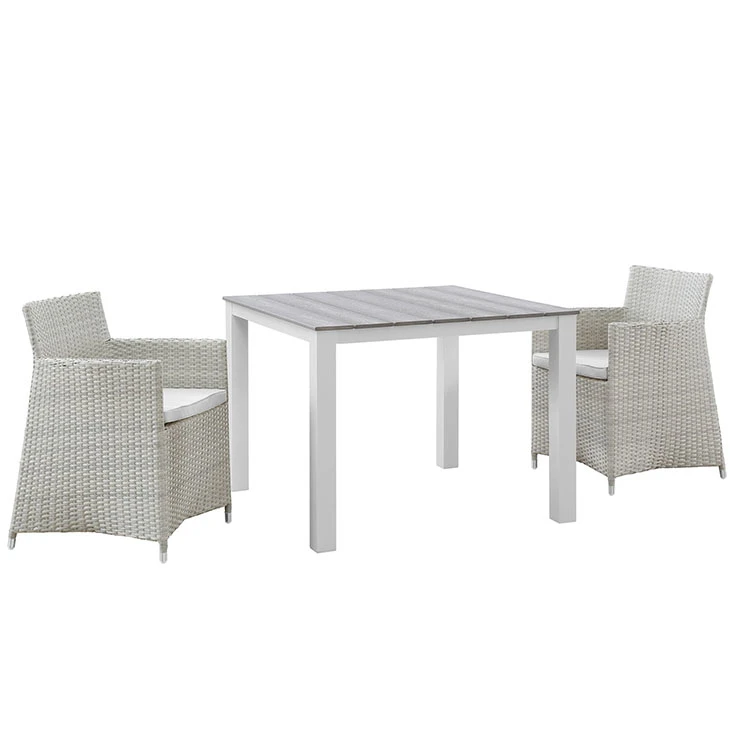Junction 3 Piece Outdoor Patio Wicker Dining Set, Gray White (1)