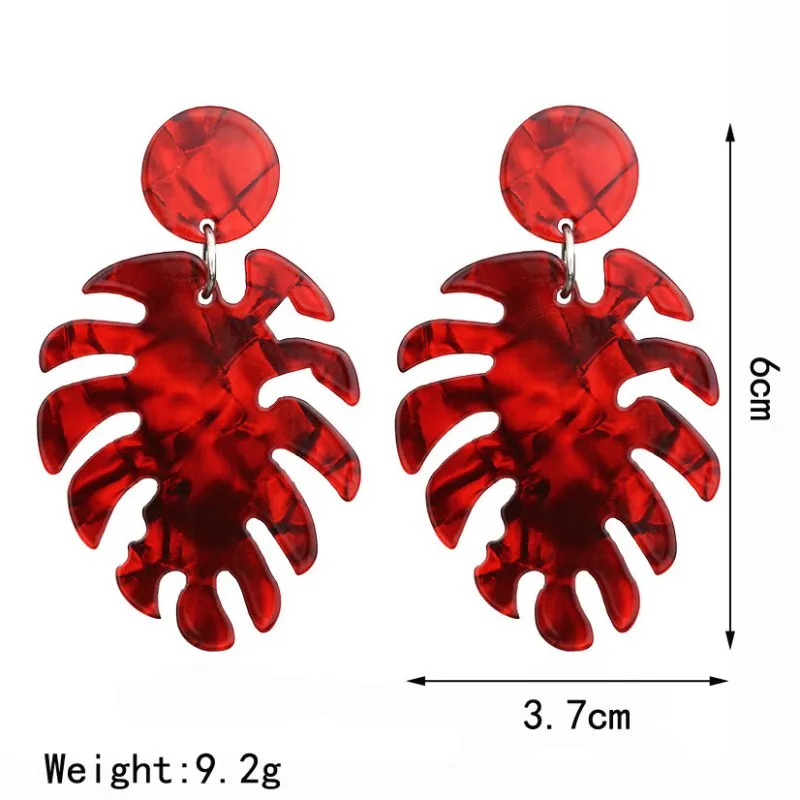 Панк Мода лист Висячие серьги для женщин массивные листья Красная резина вихревой ацетат акриловые серьги вечерние подарки