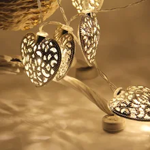 20LED Silver Heart Battery Operated LED Fairy Lights String Decoration Light for Festival Halloween Christmas Party Wedding