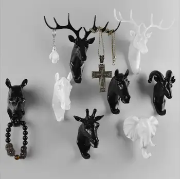 

1PCS home decoration natural resin animal hook wall storage clothes hat key organizer giraffe elephant rhinoceros hook