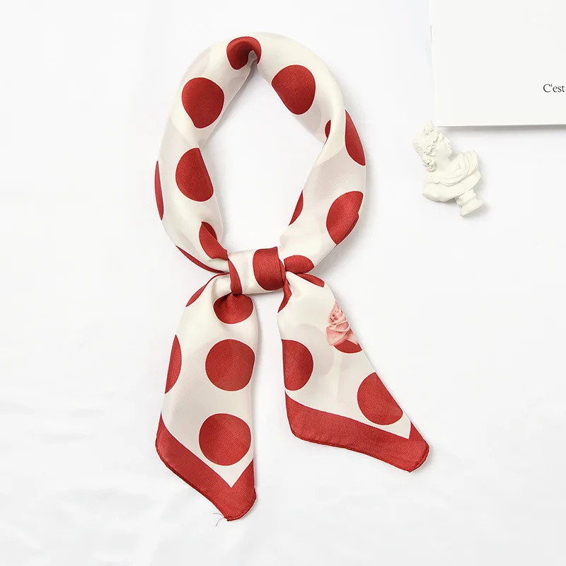 New Plaid Silk Scarf Bandana Dot Print Foulard for Women Square Hair Scarfs Small Neck Decoration Handkerchief Head Scarf