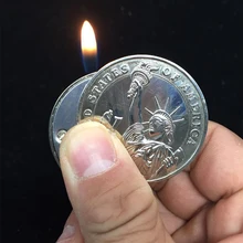 Креативная компактная Бутановая Зажигалка газовая зажигалка надувной газовый струйный кулон монета бар один доллар сувенирный металлический брелок для ключей