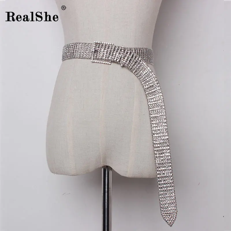 RealShe RealShe diamond belts cummerbunds women metal mosaic waistcost