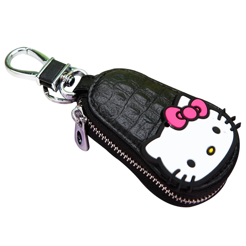 

PU Leather Car Key Chains Wallets Woman Girl Key Holder Hello Kitty Model Keychain Covers Zipper Key ring Bag Pouch Purse Gift