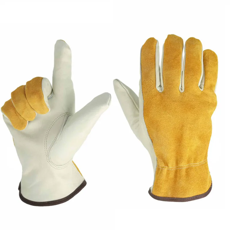 

Work Gloves two-layer Cowhide Leather Men Working Welding Gloves Safety Protective Garden Sports Moto Wear-resisting Gloves