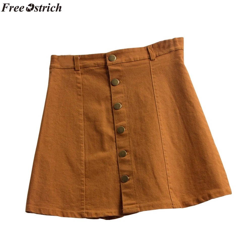 

FREE OSTRICH Summer Women A-Line Jeans Skirt Button High Waist Denim Vintage Skirts Female Casual Korean Style Skirt Girls