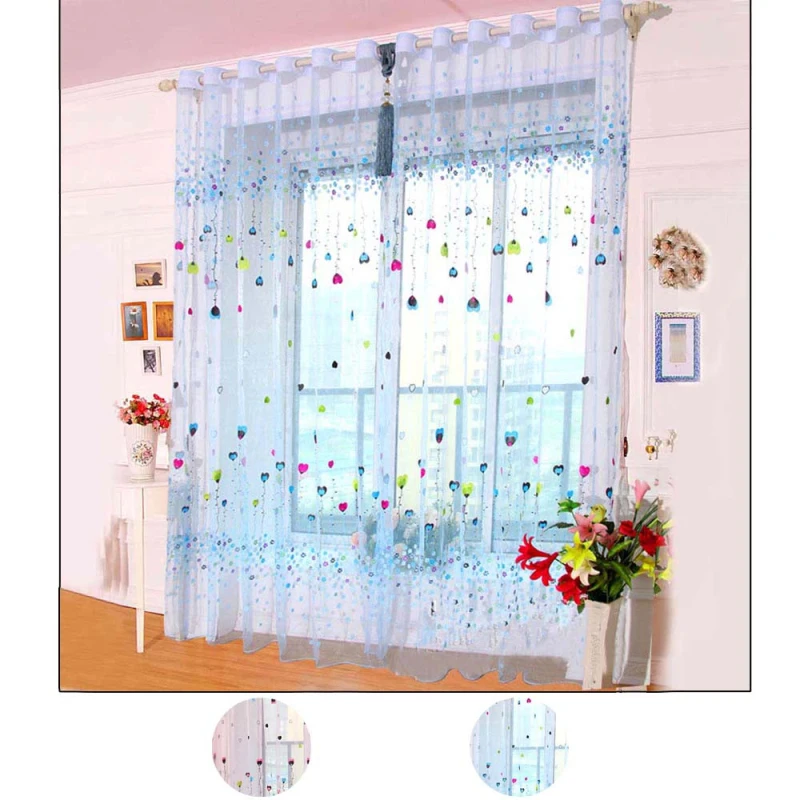 Ouneed Modern Home Kitchen 200cm x 100cm Heart Curtain Pink/Blue Kids