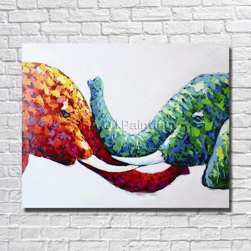 

Free Shipping 100% Handmade High Quality Abstract Two Elephant Oil Painting Pictures for Home Decor Nice Gifrs No Framed