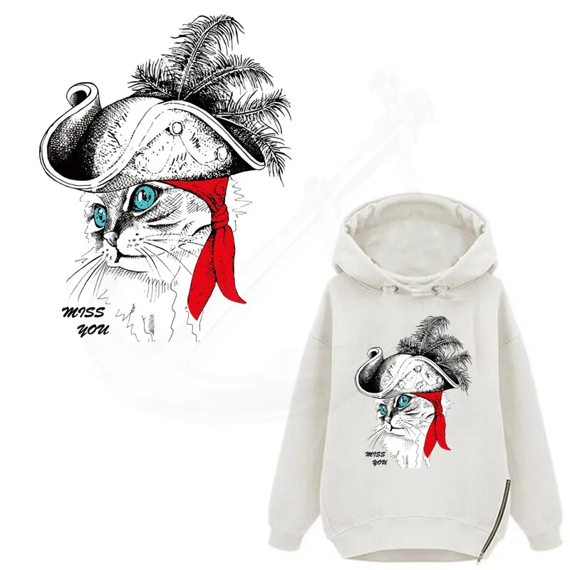 

Patch for clothing popular sketch lovely cat MISS YOU DIY stickers T-shirt Sweater Heat transfer 25*19cm iron on patches
