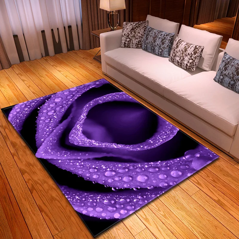 3D Фиолетовый ковер с розами День Святого Валентина вечерние декоративный коврик Детская комната игровые коврики для ползания мягкие фланелевые ковры для гостиной