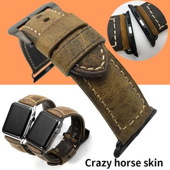 

For Apple Watch Band 38mm 42mm Iwatch Wrist Watch Calf Leather Crazy Horse 38mm42mm Man Watchband for P-anerai 24mm Gear S3 22mm