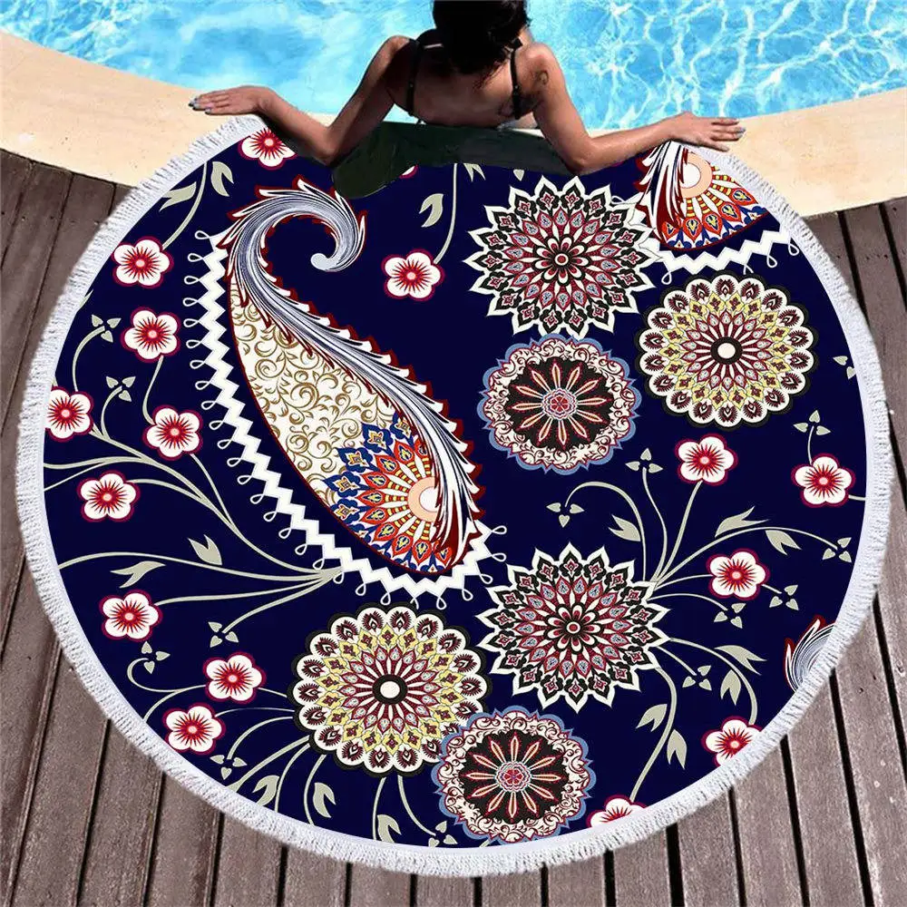 

Bohemia Style Microfiber Beach Towel Mandala Geometric Round Beach Towel Soft Quick-Dry Swimming Travel Picnic Shawl