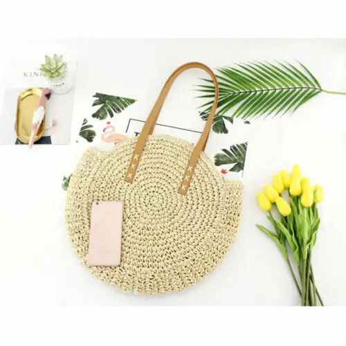 2019 Women Bag Round Circular Rattan Wicker Straw Woven Crossbody Beach Bag Basket Gift Bohemia Bag Handbags Ladies Shoulder Bag