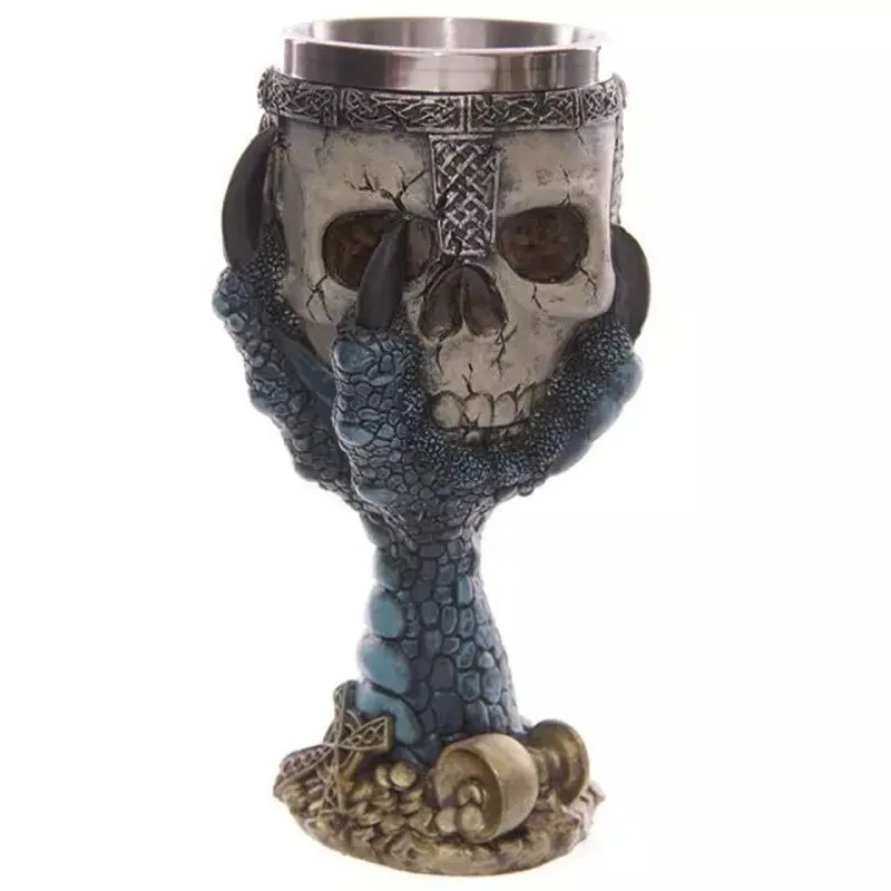 Funny Cool Resin Stainless Steel Coffee Mug Cu 3D Skull Pirate Talon Tea Milk Bear Goblet Knight Grip Creative Drinkware